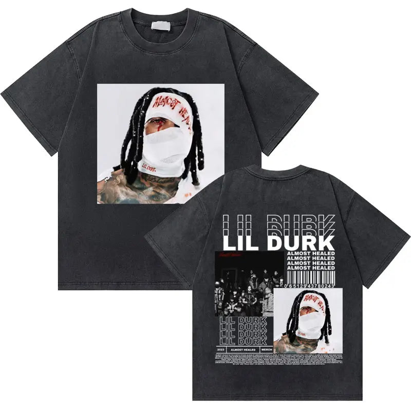 Washed Vintage Rapper Lil Durk Healing Tour T-Shirt Men Women Hip Hop Fashion Oversized Tshirt Male Casual 100% Cotton T Shirts