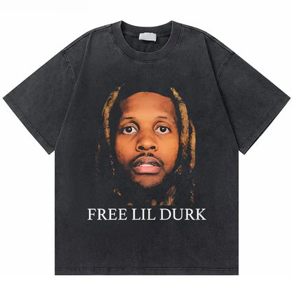 Washed Vintage Rapper Lil Durk Healing Tour T-Shirt Men Women Hip Hop Fashion Oversized Tshirt Male Casual 100% Cotton T Shirts