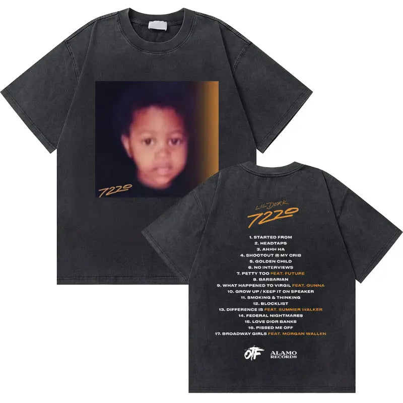 Washed Vintage Rapper Lil Durk Healing Tour T-Shirt Men Women Hip Hop Fashion Oversized Tshirt Male Casual 100% Cotton T Shirts