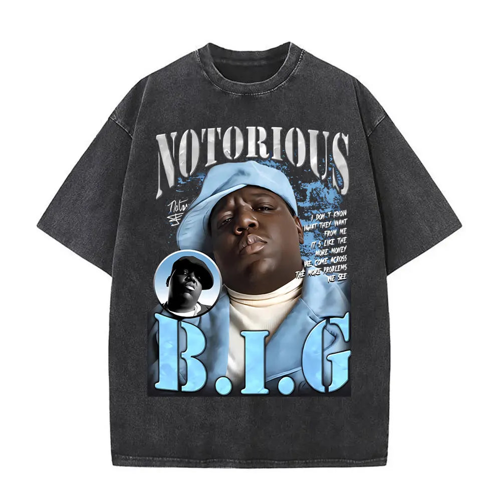 Washed Vintage the Notorious Big Ready to Die Big Poppa Album Graphic T Shirts Men Women'S Hip Hop Rapper Biggie Smalls T-Shirts