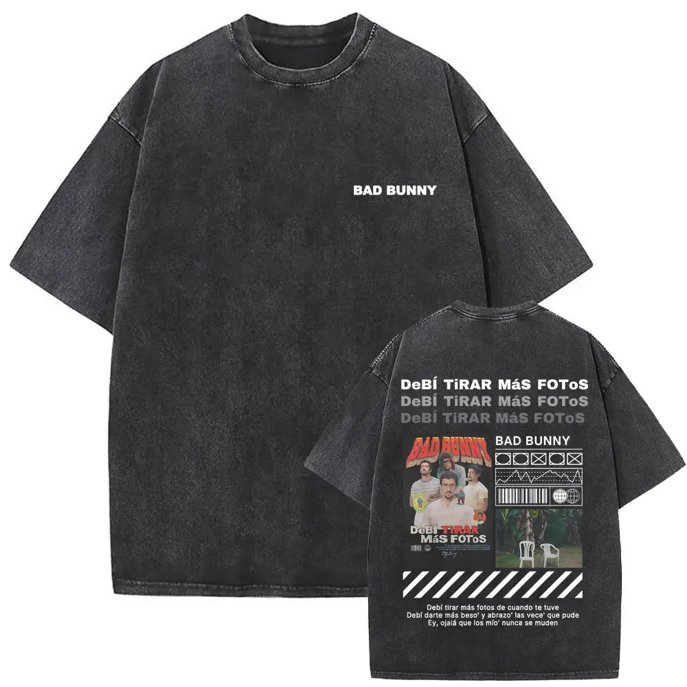 Washed Vintage Rapper Bad Bunny Debi Tirar Mas Fotos DTMF Graphic T Shirt Male Hip Hop Harajuku T-Shirt Men'S Oversized T-Shirts