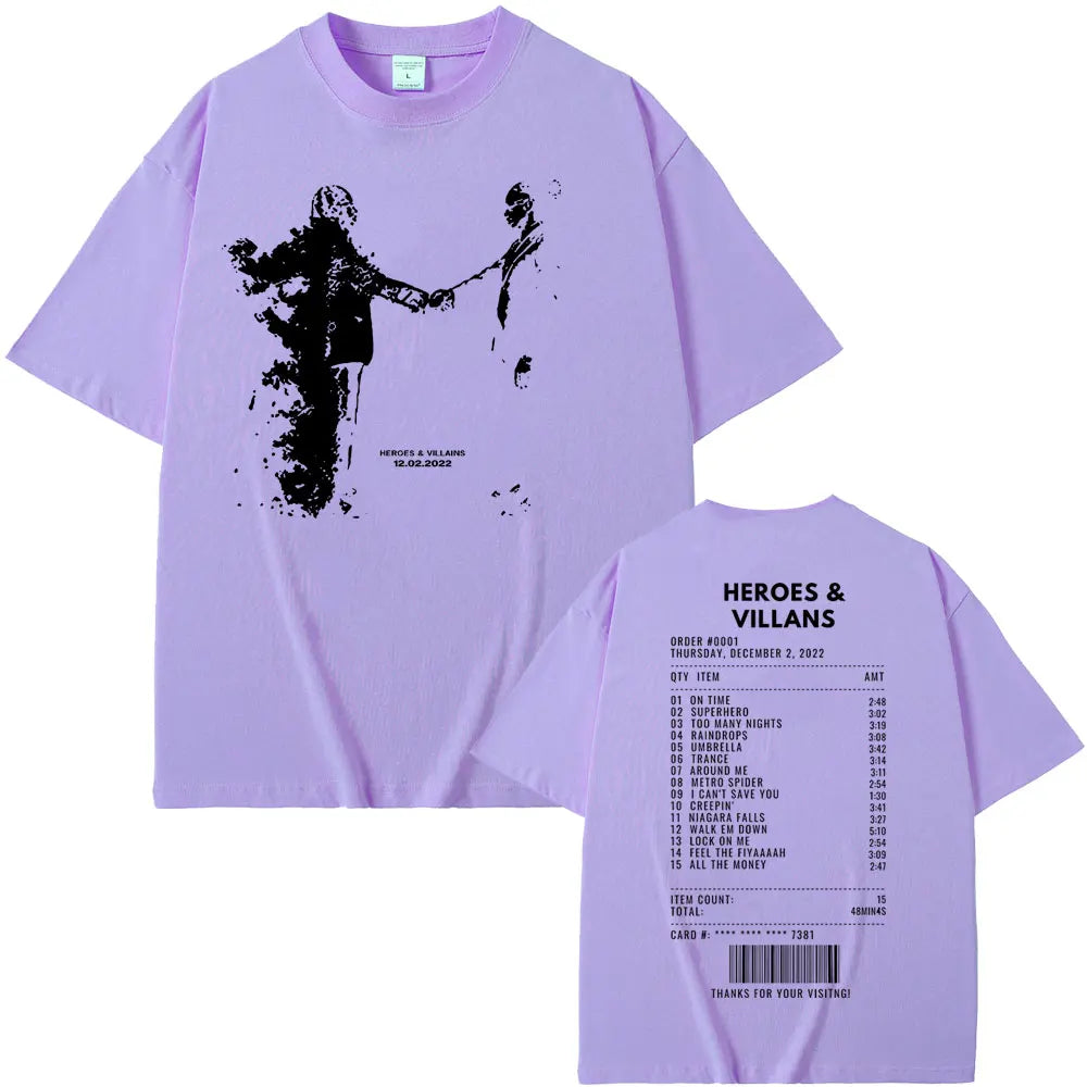 Rapper Metro Boomin Heroes & Villains Double Sided Print T-Shirts Men Women Hip Hop Vintage Oversize Tshirt Male Cool Streetwear