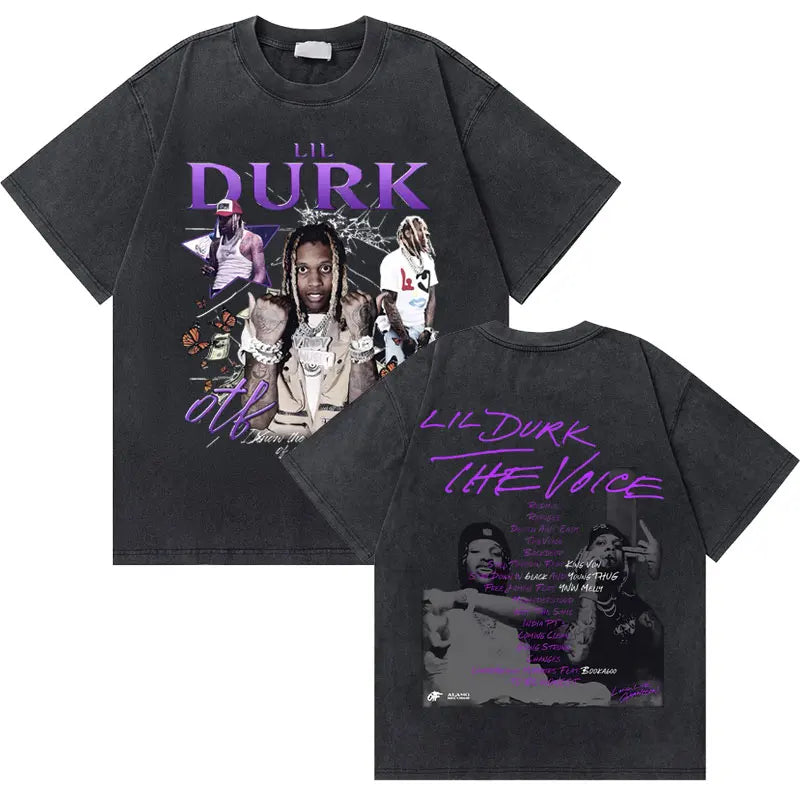 Washed Vintage Rapper Lil Durk Healing Tour T-Shirt Men Women Hip Hop Fashion Oversized Tshirt Male Casual 100% Cotton T Shirts