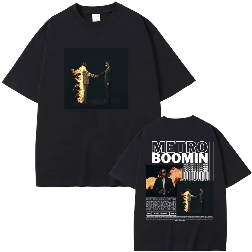 Rapper Metro Boomin Heroes & Villains Double Sided Print T-Shirts Men Women Hip Hop Vintage Oversize Tshirt Male Cool Streetwear