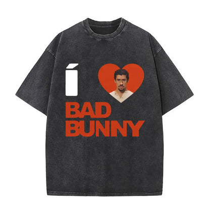 Washed Vintage Rapper Bad Bunny Debi Tirar Mas Fotos DTMF Graphic T Shirt Male Hip Hop Harajuku T-Shirt Men'S Oversized T-Shirts