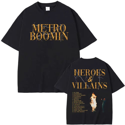 Rapper Metro Boomin Heroes & Villains Double Sided Print T-Shirts Men Women Hip Hop Vintage Oversize Tshirt Male Cool Streetwear