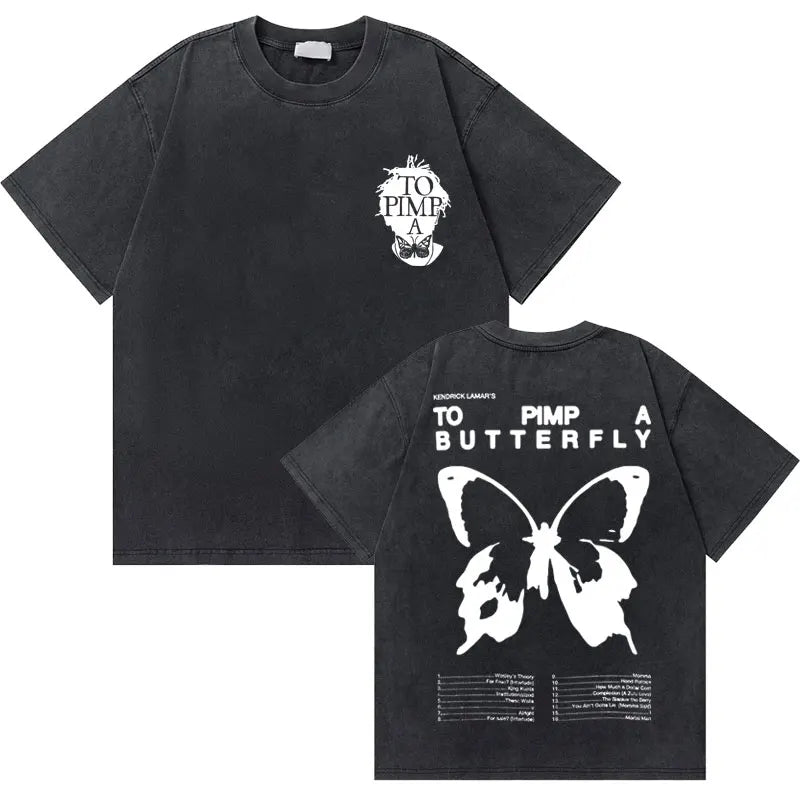 Washed Vintage Rapper Kendrick Lamar to Pimp a Butterfly Graphic Tshirt Men Hip Hop Rap Style T Shirts Male Oversized T-Shirts
