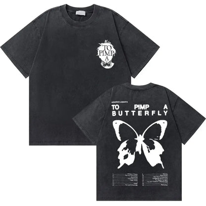 Washed Vintage Rapper Kendrick Lamar to Pimp a Butterfly Graphic Tshirt Men Hip Hop Rap Style T Shirts Male Oversized T-Shirts