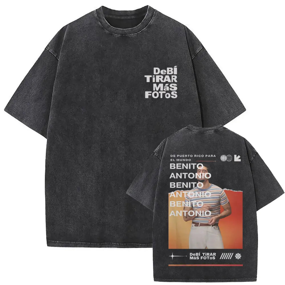 Washed Vintage Rapper Bad Bunny Debi Tirar Mas Fotos DTMF Graphic T Shirt Male Hip Hop Harajuku T-Shirt Men'S Oversized T-Shirts