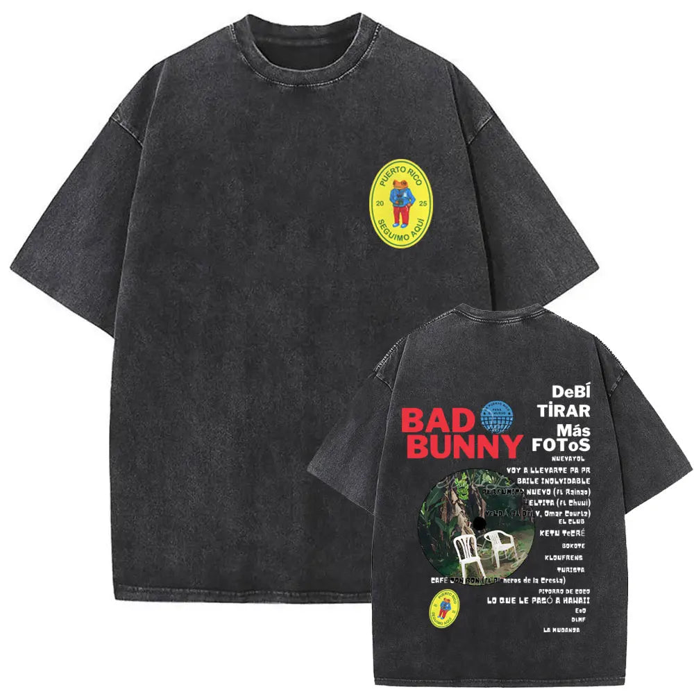 Washed Vintage Rapper Bad Bunny Debi Tirar Mas Fotos DTMF Graphic T Shirt Male Hip Hop Harajuku T-Shirt Men'S Oversized T-Shirts