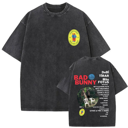Washed Vintage Rapper Bad Bunny Debi Tirar Mas Fotos DTMF Graphic T Shirt Male Hip Hop Harajuku T-Shirt Men'S Oversized T-Shirts