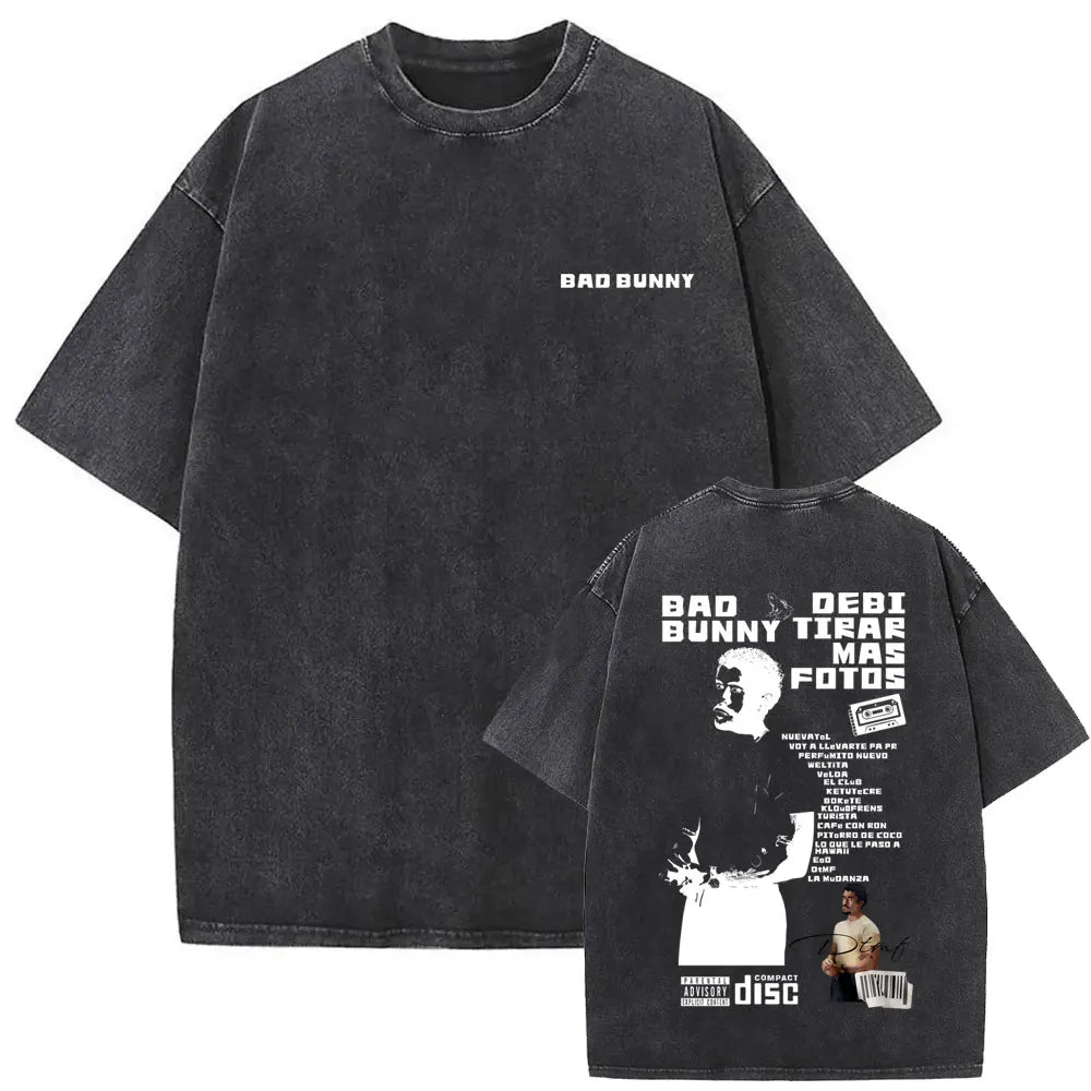 Washed Vintage Rapper Bad Bunny Debi Tirar Mas Fotos DTMF Graphic T Shirt Male Hip Hop Harajuku T-Shirt Men'S Oversized T-Shirts