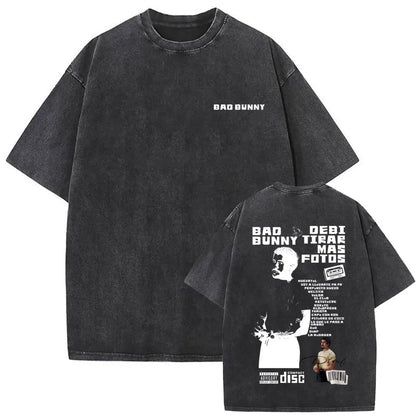 Washed Vintage Rapper Bad Bunny Debi Tirar Mas Fotos DTMF Graphic T Shirt Male Hip Hop Harajuku T-Shirt Men'S Oversized T-Shirts