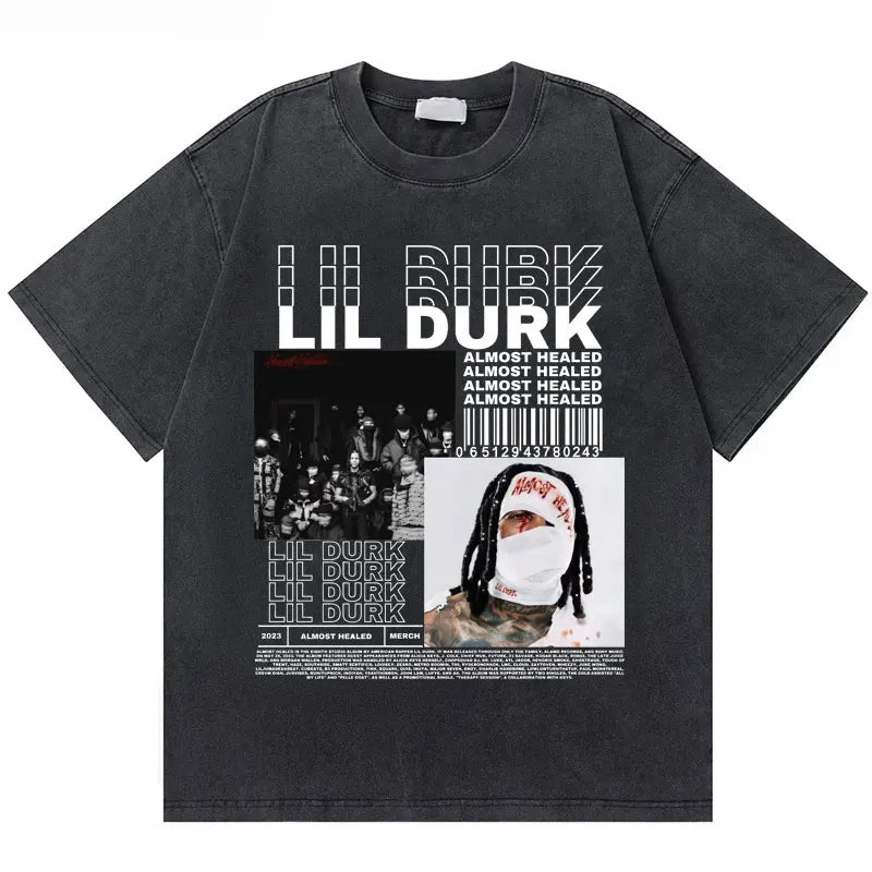 Washed Vintage Rapper Lil Durk Healing Tour T-Shirt Men Women Hip Hop Fashion Oversized Tshirt Male Casual 100% Cotton T Shirts