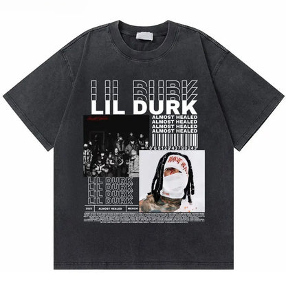 Washed Vintage Rapper Lil Durk Healing Tour T-Shirt Men Women Hip Hop Fashion Oversized Tshirt Male Casual 100% Cotton T Shirts