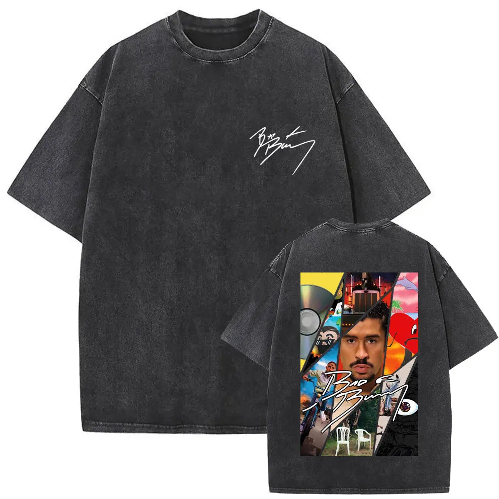 Washed Vintage Rapper Bad Bunny Debi Tirar Mas Fotos DTMF Graphic T Shirt Male Hip Hop Harajuku T-Shirt Men'S Oversized T-Shirts