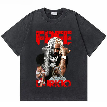 Washed Vintage Rapper Lil Durk Healing Tour T-Shirt Men Women Hip Hop Fashion Oversized Tshirt Male Casual 100% Cotton T Shirts
