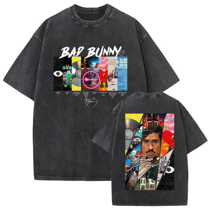 Washed Vintage Rapper Bad Bunny Debi Tirar Mas Fotos DTMF Graphic T Shirt Male Hip Hop Harajuku T-Shirt Men'S Oversized T-Shirts