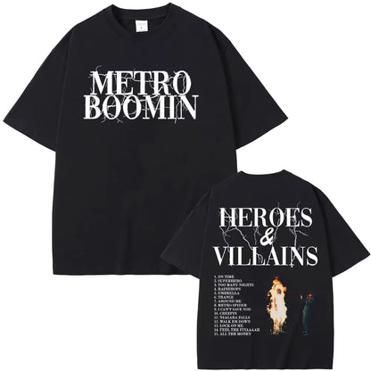 Rapper Metro Boomin Heroes & Villains Double Sided Print T-Shirts Men Women Hip Hop Vintage Oversize Tshirt Male Cool Streetwear