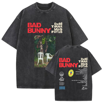 Washed Vintage Rapper Bad Bunny Debi Tirar Mas Fotos DTMF Graphic T Shirt Male Hip Hop Harajuku T-Shirt Men'S Oversized T-Shirts