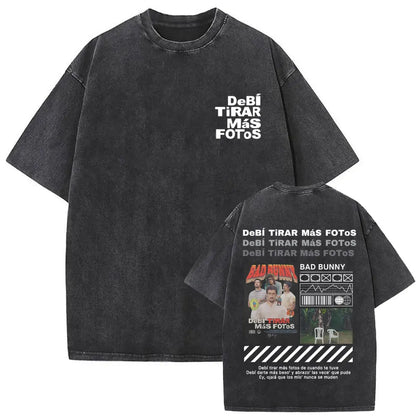 Washed Vintage Rapper Bad Bunny Debi Tirar Mas Fotos DTMF Graphic T Shirt Male Hip Hop Harajuku T-Shirt Men'S Oversized T-Shirts