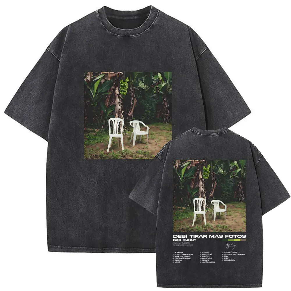 Washed Vintage Rapper Bad Bunny Debi Tirar Mas Fotos DTMF Graphic T Shirt Male Hip Hop Harajuku T-Shirt Men'S Oversized T-Shirts