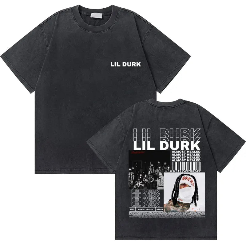 Washed Vintage Rapper Lil Durk Healing Tour T-Shirt Men Women Hip Hop Fashion Oversized Tshirt Male Casual 100% Cotton T Shirts