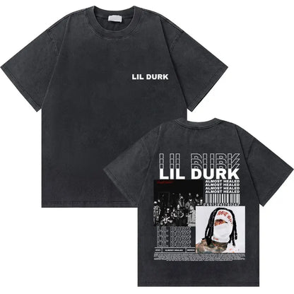 Washed Vintage Rapper Lil Durk Healing Tour T-Shirt Men Women Hip Hop Fashion Oversized Tshirt Male Casual 100% Cotton T Shirts