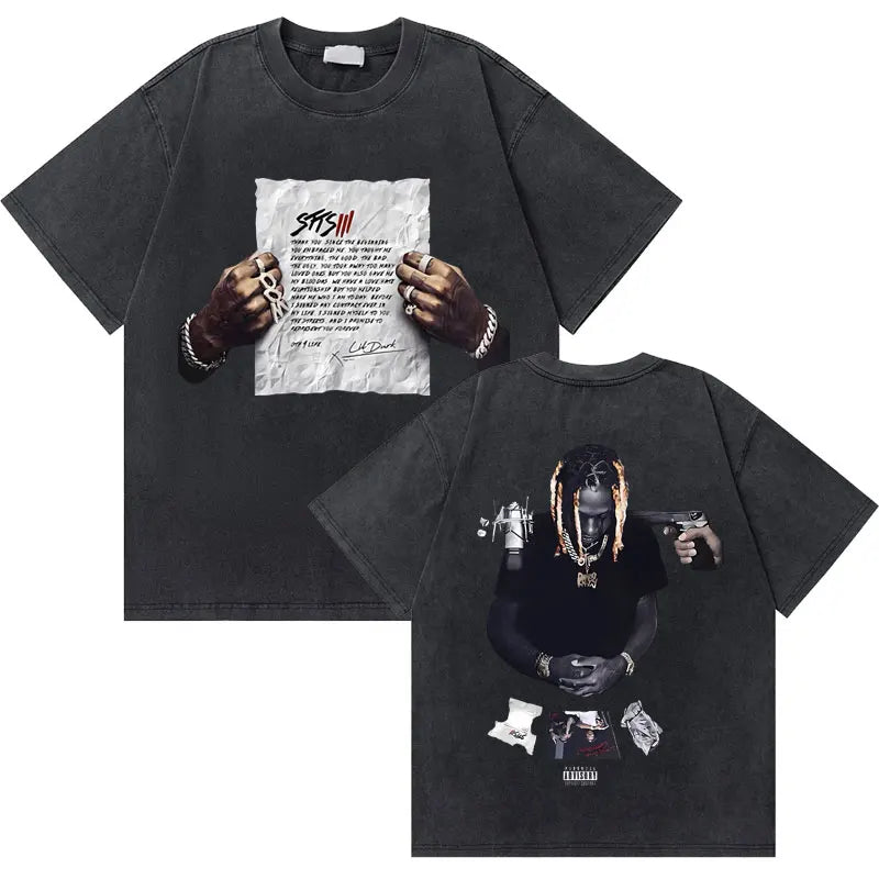 Washed Vintage Rapper Lil Durk Healing Tour T-Shirt Men Women Hip Hop Fashion Oversized Tshirt Male Casual 100% Cotton T Shirts