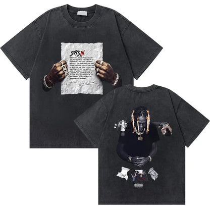 Washed Vintage Rapper Lil Durk Healing Tour T-Shirt Men Women Hip Hop Fashion Oversized Tshirt Male Casual 100% Cotton T Shirts