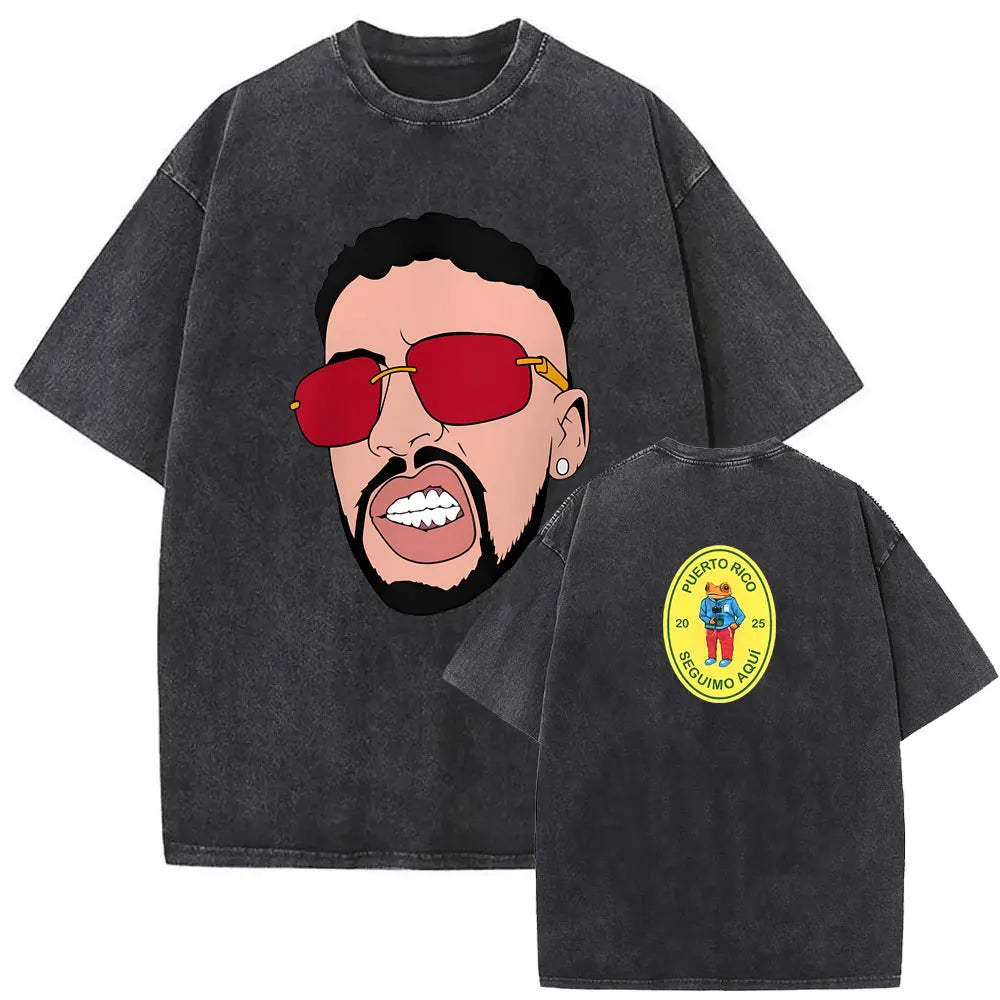 Washed Vintage Rapper Bad Bunny Debi Tirar Mas Fotos DTMF Graphic T Shirt Male Hip Hop Harajuku T-Shirt Men'S Oversized T-Shirts
