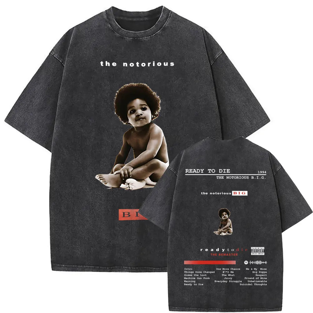 Washed Vintage the Notorious Big Ready to Die Big Poppa Album Graphic T Shirts Men Women'S Hip Hop Rapper Biggie Smalls T-Shirts
