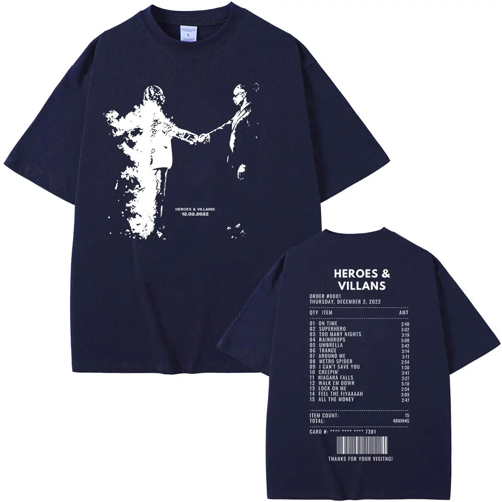 Rapper Metro Boomin Heroes & Villains Double Sided Print T-Shirts Men Women Hip Hop Vintage Oversize Tshirt Male Cool Streetwear
