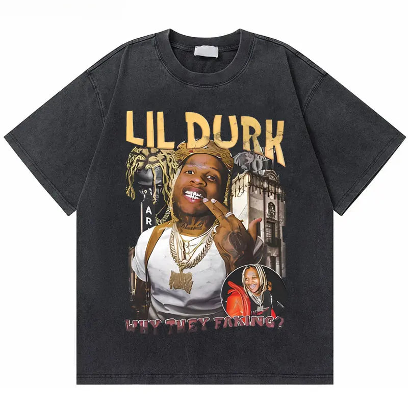 Washed Vintage Rapper Lil Durk Healing Tour T-Shirt Men Women Hip Hop Fashion Oversized Tshirt Male Casual 100% Cotton T Shirts