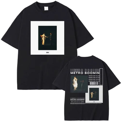 Rapper Metro Boomin Heroes & Villains Double Sided Print T-Shirts Men Women Hip Hop Vintage Oversize Tshirt Male Cool Streetwear