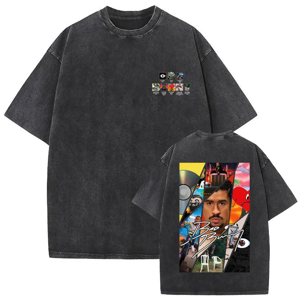 Washed Vintage Rapper Bad Bunny Debi Tirar Mas Fotos DTMF Graphic T Shirt Male Hip Hop Harajuku T-Shirt Men'S Oversized T-Shirts