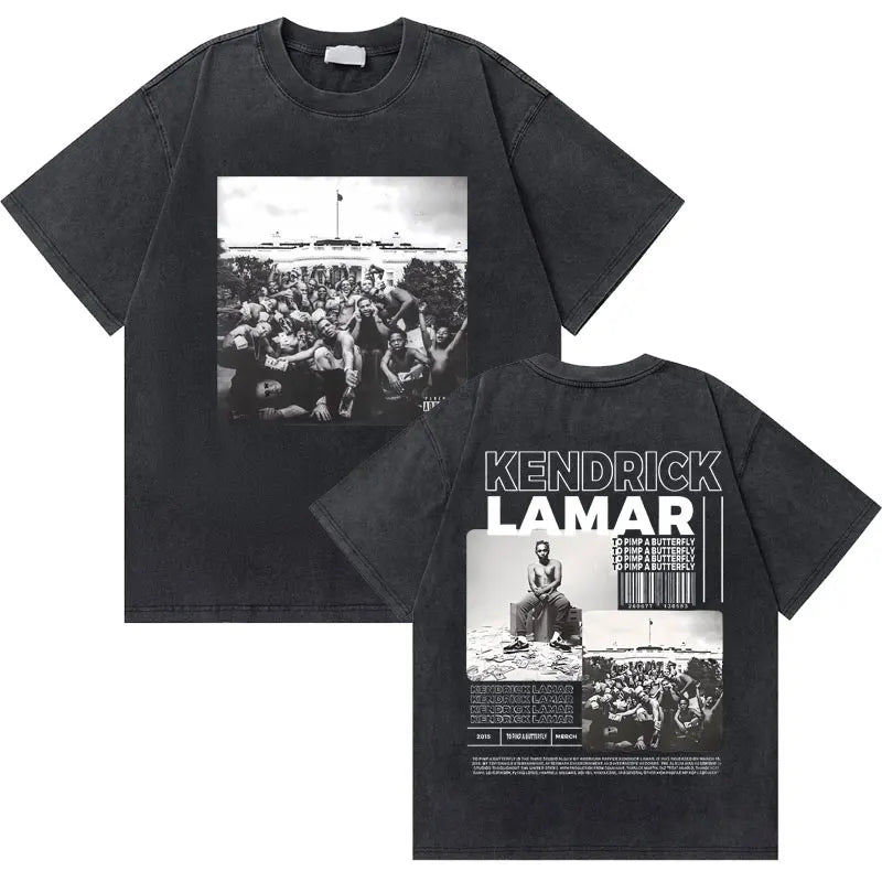Washed Vintage Rapper Kendrick Lamar to Pimp a Butterfly Graphic Tshirt Men Hip Hop Rap Style T Shirts Male Oversized T-Shirts