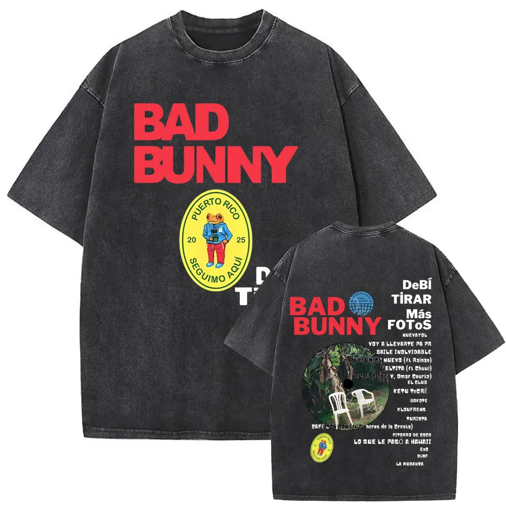 Washed Vintage Rapper Bad Bunny Debi Tirar Mas Fotos DTMF Graphic T Shirt Male Hip Hop Harajuku T-Shirt Men'S Oversized T-Shirts