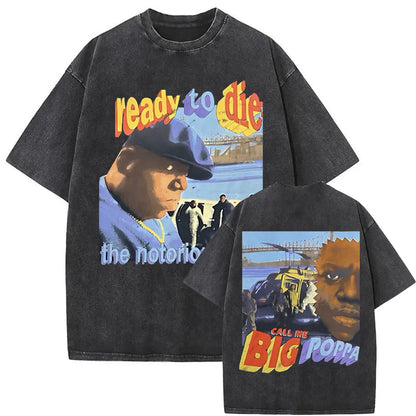 Washed Vintage the Notorious Big Ready to Die Big Poppa Album Graphic T Shirts Men Women'S Hip Hop Rapper Biggie Smalls T-Shirts