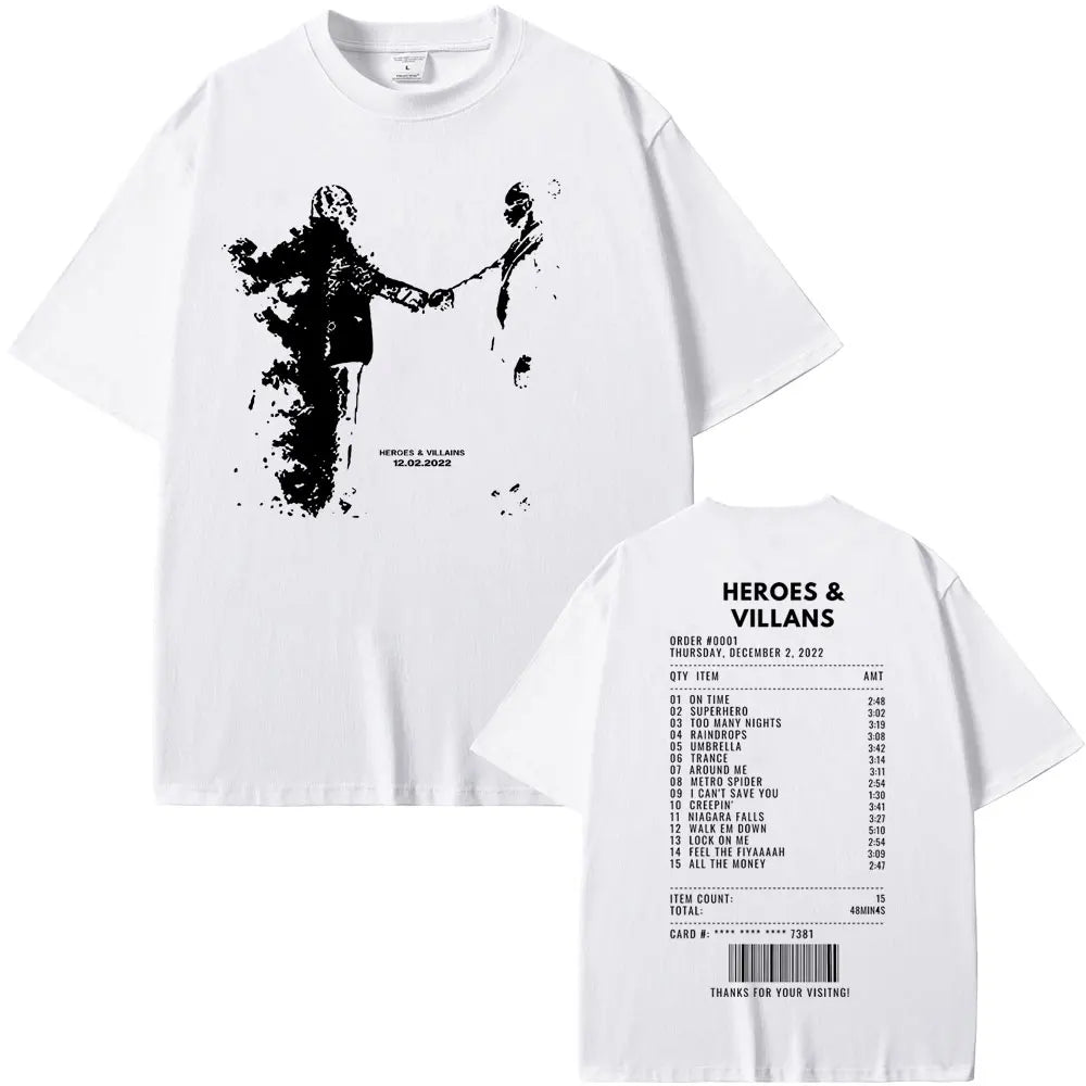 Rapper Metro Boomin Heroes & Villains Double Sided Print T-Shirts Men Women Hip Hop Vintage Oversize Tshirt Male Cool Streetwear