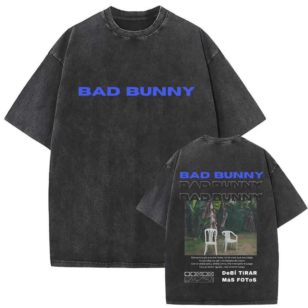 Washed Vintage Rapper Bad Bunny Debi Tirar Mas Fotos DTMF Graphic T Shirt Male Hip Hop Harajuku T-Shirt Men'S Oversized T-Shirts