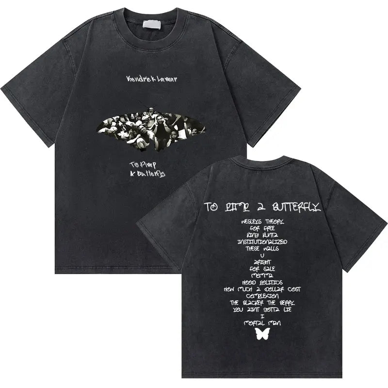 Washed Vintage Rapper Kendrick Lamar to Pimp a Butterfly Graphic Tshirt Men Hip Hop Rap Style T Shirts Male Oversized T-Shirts