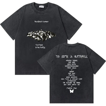 Washed Vintage Rapper Kendrick Lamar to Pimp a Butterfly Graphic Tshirt Men Hip Hop Rap Style T Shirts Male Oversized T-Shirts