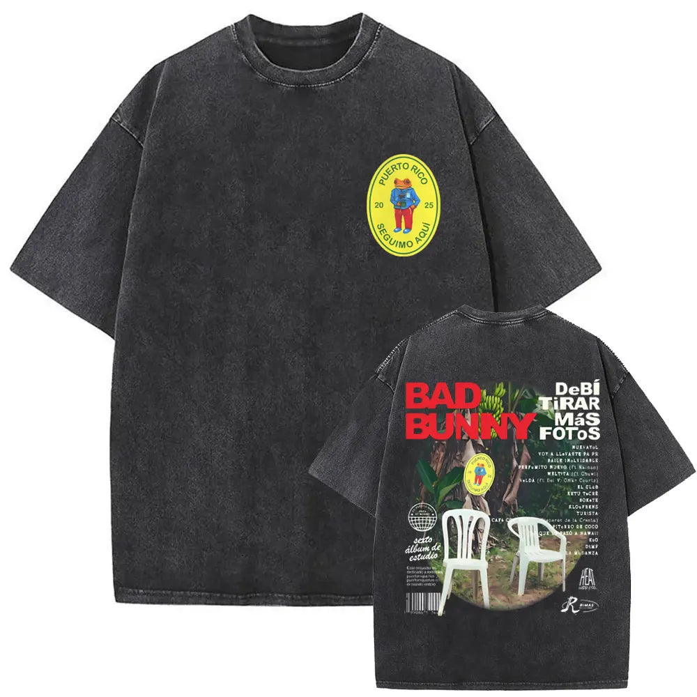 Washed Vintage Rapper Bad Bunny Debi Tirar Mas Fotos DTMF Graphic T Shirt Male Hip Hop Harajuku T-Shirt Men'S Oversized T-Shirts