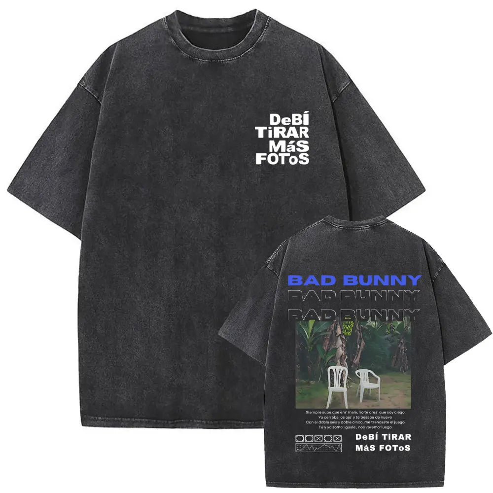 Washed Vintage Rapper Bad Bunny Debi Tirar Mas Fotos DTMF Graphic T Shirt Male Hip Hop Harajuku T-Shirt Men'S Oversized T-Shirts
