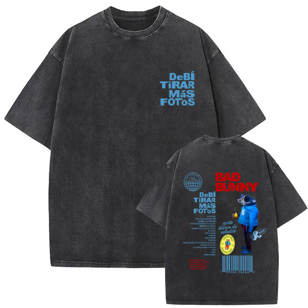 Washed Vintage Rapper Bad Bunny Debi Tirar Mas Fotos DTMF Graphic T Shirt Male Hip Hop Harajuku T-Shirt Men'S Oversized T-Shirts
