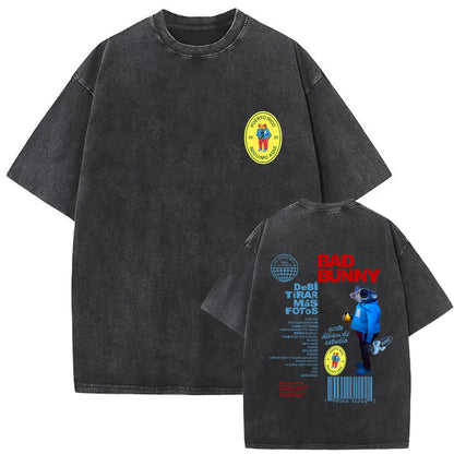 Washed Vintage Rapper Bad Bunny Debi Tirar Mas Fotos DTMF Graphic T Shirt Male Hip Hop Harajuku T-Shirt Men'S Oversized T-Shirts