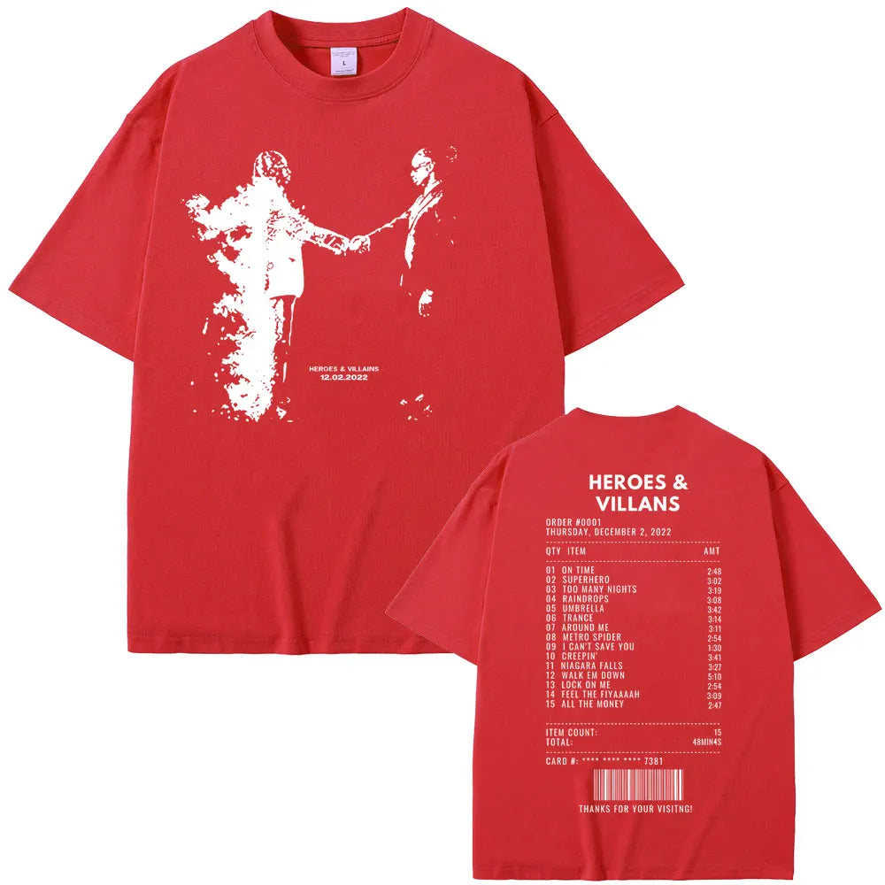 Rapper Metro Boomin Heroes & Villains Double Sided Print T-Shirts Men Women Hip Hop Vintage Oversize Tshirt Male Cool Streetwear