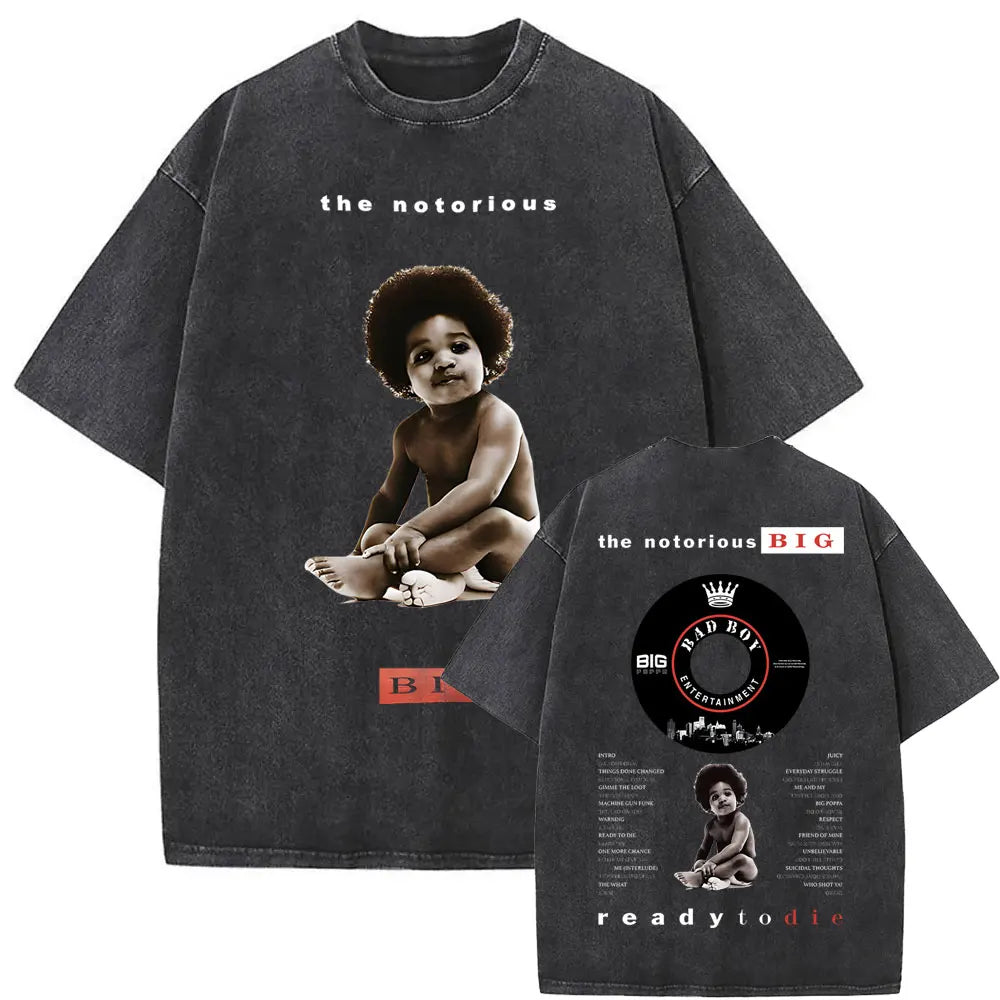 Washed Vintage the Notorious Big Ready to Die Big Poppa Album Graphic T Shirts Men Women'S Hip Hop Rapper Biggie Smalls T-Shirts
