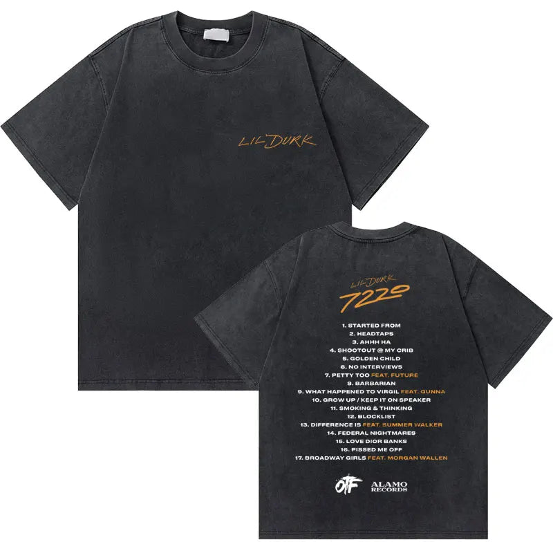 Washed Vintage Rapper Lil Durk Healing Tour T-Shirt Men Women Hip Hop Fashion Oversized Tshirt Male Casual 100% Cotton T Shirts